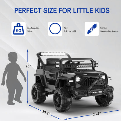 KALNUR 12V Ride on Toy Truck with Parent Remote Control, Kids Electric Car with Music and LED Lights,Black