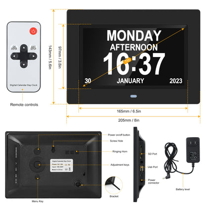 Crtynell Digital Day Calendar Clock Multifunctional Extra Large Dementia Digital Clock with 5 Alarms and Medication Reminders Impaired Vision Digital Clock (7" Black)