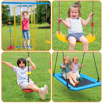 KALNUR 6 in 1 Swing Sets for Outside,A-Frame Swing Set with Monkey Bars,3 Swing,Climbing Frame,Basketball Hoop