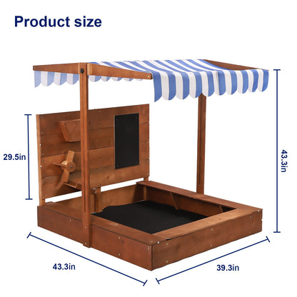 Outdoor Sandbox For Kids, Sand Pit With Adjustable Cover & Sand Funnel & Drawing Board, Kids Outdoor Sand Box Play For Backyard, Garden, Beach, Outdoor Patio