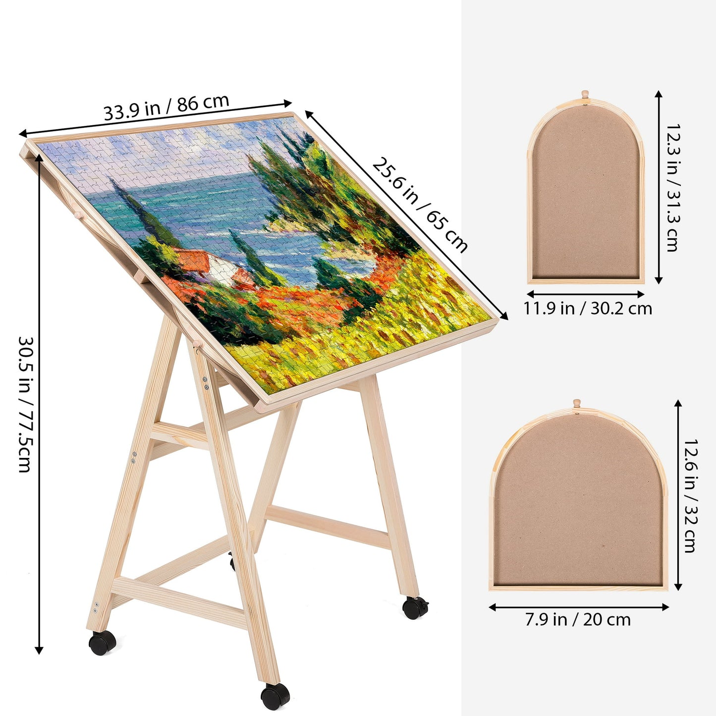 KALNUR 1500 Piece Tilting Puzzle Table with 5 Drawers & Cover, Adjustable Jigsaw Puzzle Board with Storage, Portable Wooden Table with Legs, 4 Wheels & Non-Slip Tabletop for Adults