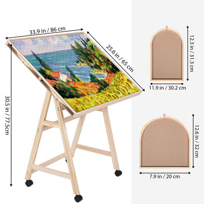 KALNUR 1500 Piece Tilting Puzzle Table with 5 Drawers & Cover, Adjustable Jigsaw Puzzle Board with Storage, Portable Wooden Table with Legs, 4 Wheels & Non-Slip Tabletop for Adults