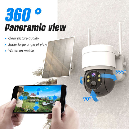 Solar Security Cameras Wireless Outdoor, 1080P WiFi Camera with Solar Panel Battery Powered Surveillance System IP65 Waterproof, Motion Sensor, 2-Way Audio, Color Night Vision, SD Card