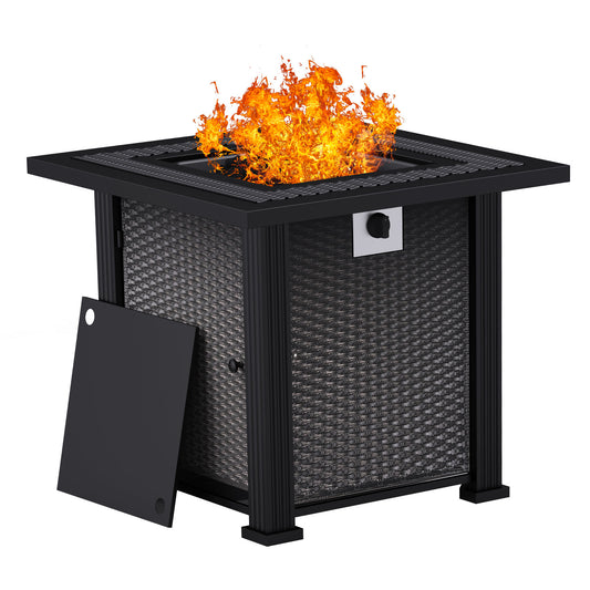 DOMQGA 28" Propane Fire Pit Table, 2-in-1 Square 50,000 BTU Propane Gas Fire Pit Table with Lid and Lava Rock,for Outside Patio Yard Party Garden and Lawn