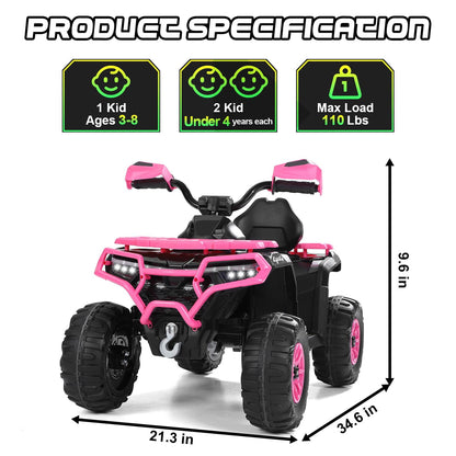 Kids ATV 4 Wheeler, 24V Ride on Toys with 2 Seater, Electric Car w/ Bluetooth/MP3 ,and Flag,Rose
