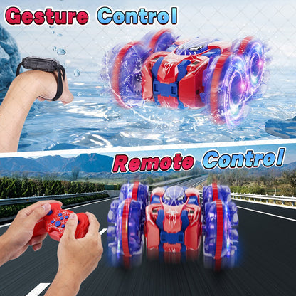 Amphibious Remote Control Car,2.4GHz 4WD Gesture 360° Double Sided Rotating Waterproof Rc Stunt Car With Led Lights,Christmas Birthday Gift For Kids