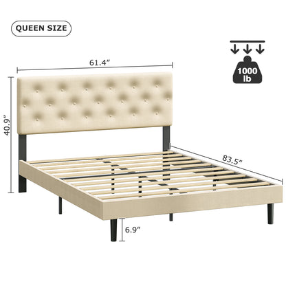 LAFGUR Upholstered Platform Full Bed Frame with Headboard, Modern Black Faux Leather Queen Bed Frame with Wood Slat Support, Mattress Foundation for Adults Kids-6383508226