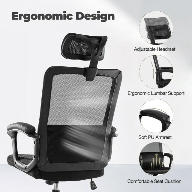 High Back Office Chair,Mesh Ergonomic Swivel Desk Chair Computer Chair with Lumbar Support for Home Office, Black