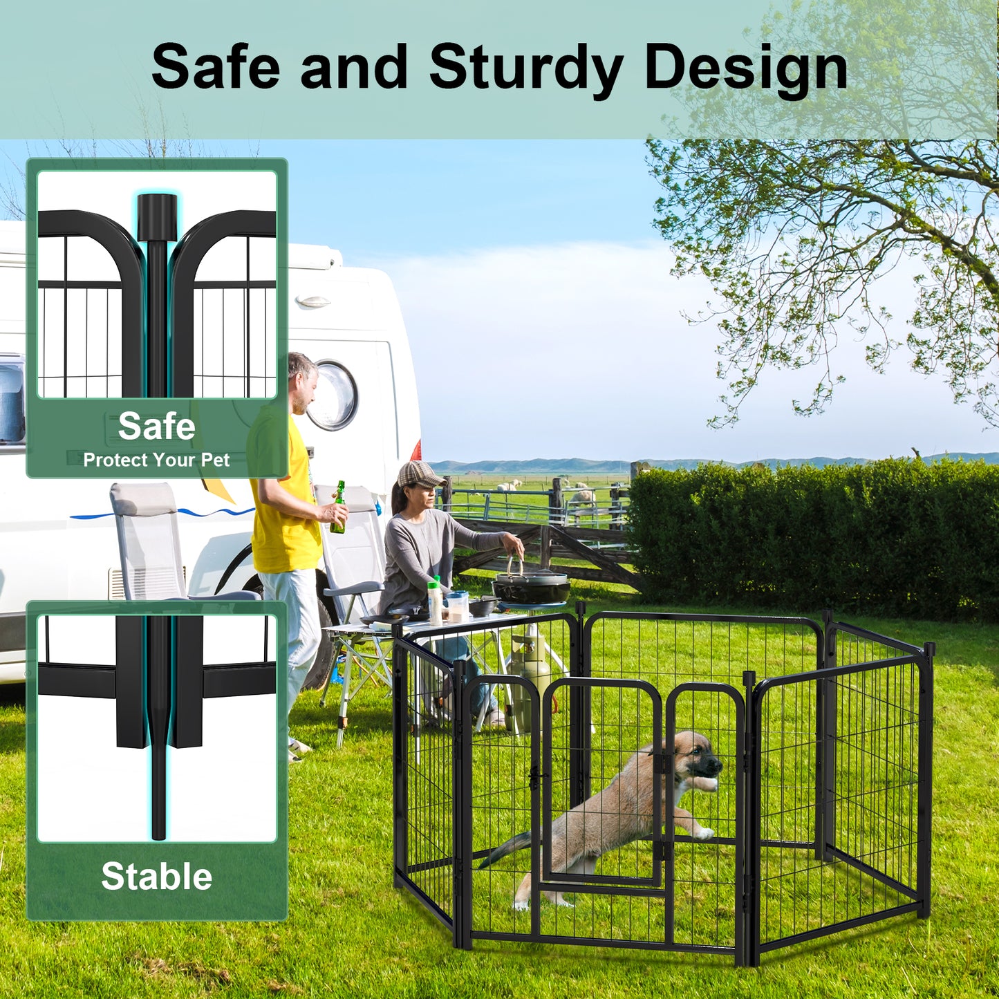 Dog Playpen Indoor 24 inch 16 Panels Metal Dog Pen Pet Dog Fence Outdoor Exercise Pen with Doors,Pet Puppy Playpen for RV Camping Yard, Black