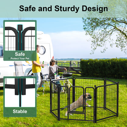 Dog Playpen Indoor 24 inch 16 Panels Metal Dog Pen Pet Dog Fence Outdoor Exercise Pen with Doors,Pet Puppy Playpen for RV Camping Yard, Black