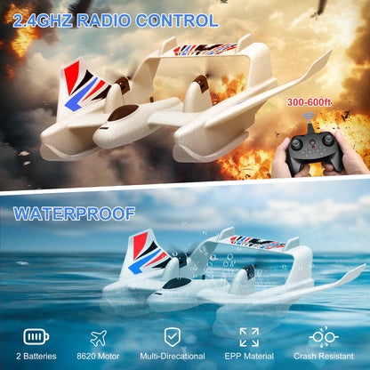 RC Plane Toy 2.4GHz Remote Control Airplane w/ 2 Batteries & 3-axis Gyro Stabilizer, RC Boat Aircraft 2CH Ready to Fly Foam RC Glider Toy for Kids Adults