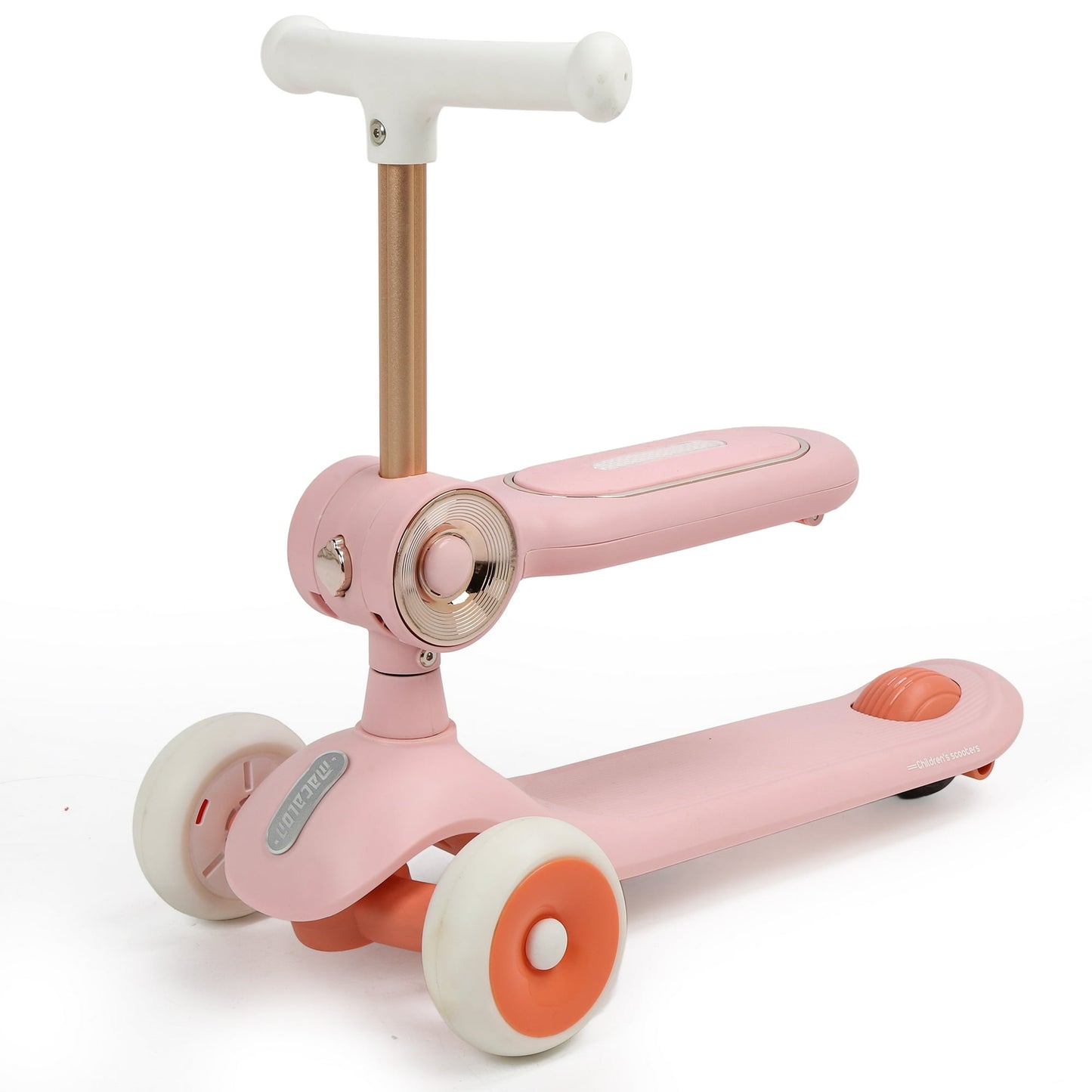 Kids Scooter With Led Lighted Wheels, 3 Adjustable Height Handlebars And Foldable Seat - Sit Or Stand Ride, Lean-To-Steer & Widen Anti-Slip Deck, Scooters For Kids 3-12, Pink