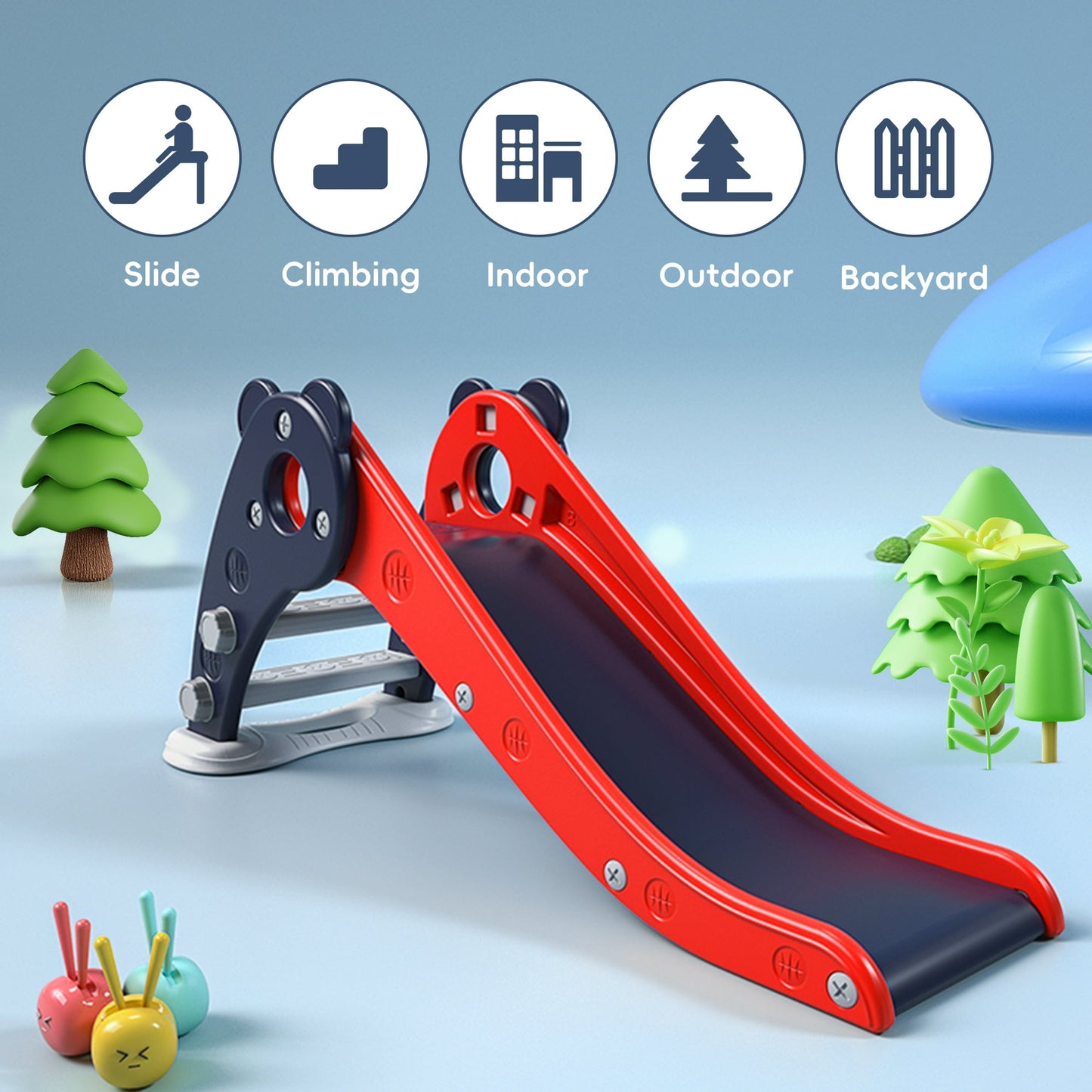 Crtynell 2024 Kids Slide for Toddlers Age 1-3 Indoor Baby Plastic climbing toys children's playground(Red+blue)