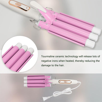 3 Barrel Hair Waver, 1 inch Ceramic Tourmaline Triple Barrels Hair Curling Iron, 5 Adjustable Temperature Hair Crimper, Hair Waving Styling Tools for Women & Girls, Christmas Mother's Day Gift(Pink)