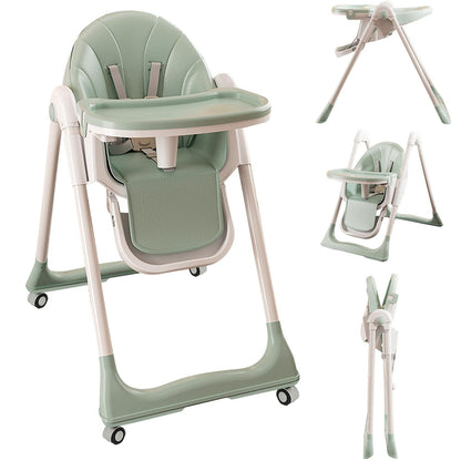 4-in-1 Baby High Chair, Convertible High Chair for Babies and Toddlers, Portable Dining Chairs with Five-Point Harness, Foldable High Chair with Adjustable Seat, Adjustable Tray, Universal Wheels