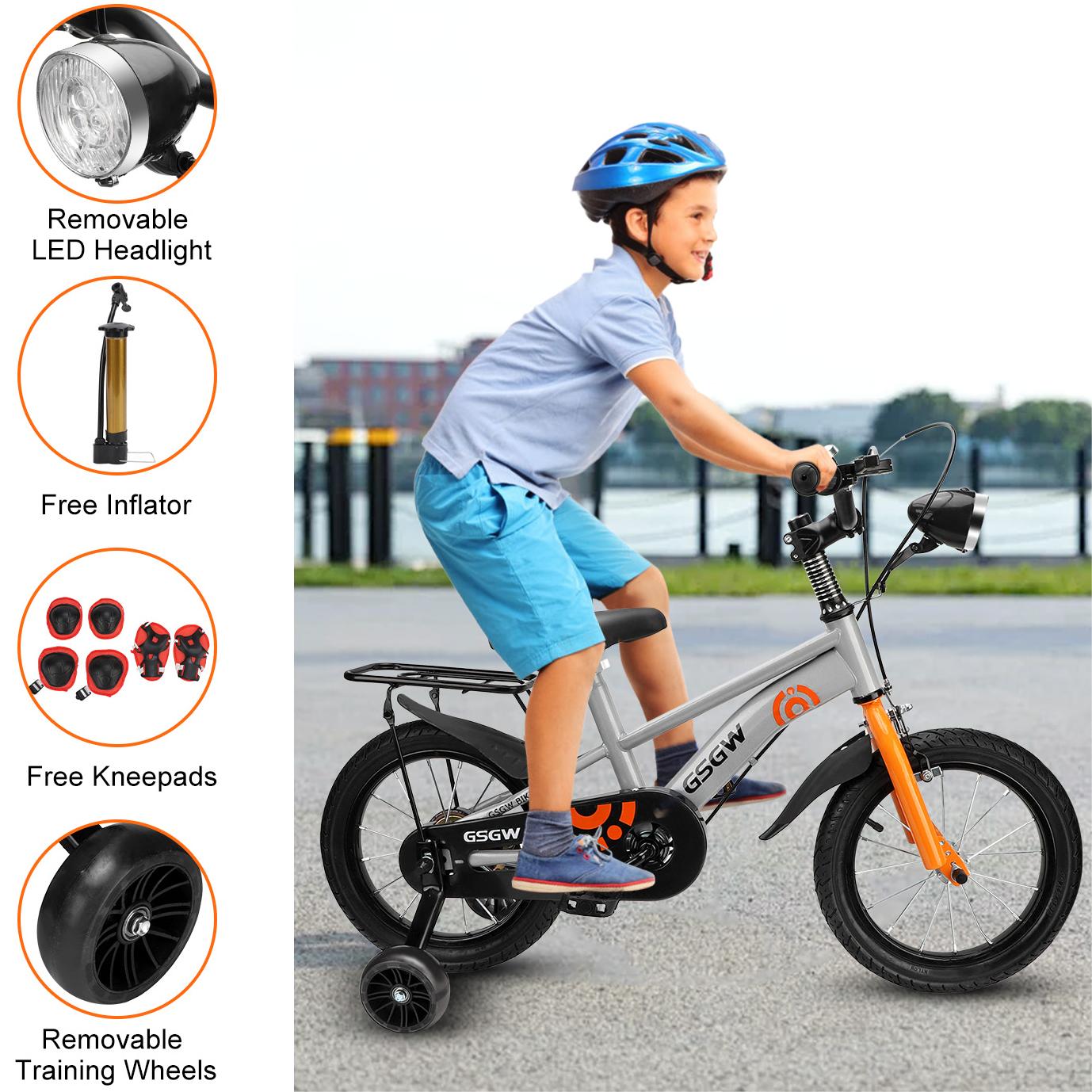 16 inch Kids Bike with Headlight & Training Wheels Children Adjustable Seat Handlebar for Boys Girls Age 3-8 Years Old Birthday Gift