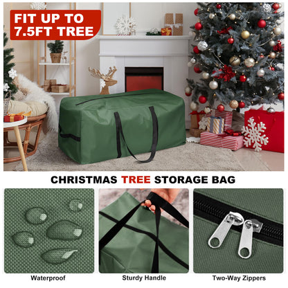 3 Pack Christmas Tree Storage Bag for 7.5 Ft Artificial Trees Up, Waterproof with Reinforced Carrying Handles, Xmas Holiday Garland Bag Storage Case (Green)