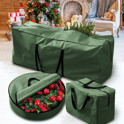 3 Pack Christmas Tree Storage Bag for 7.5 Ft Artificial Trees Up, Waterproof with Reinforced Carrying Handles, Xmas Holiday Garland Bag Storage Case (Green)