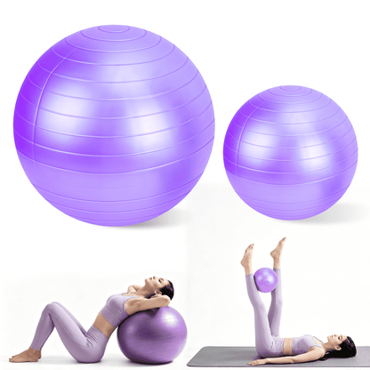 FAGINEY Non-Slip Exercise Ball Set Extra Thick Yoga Ball with Pilates Ball for Home Gym Office, Purple