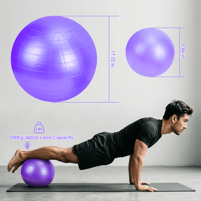 FAGINEY Non-Slip Exercise Ball Set Extra Thick Yoga Ball with Pilates Ball for Home Gym Office, Purple