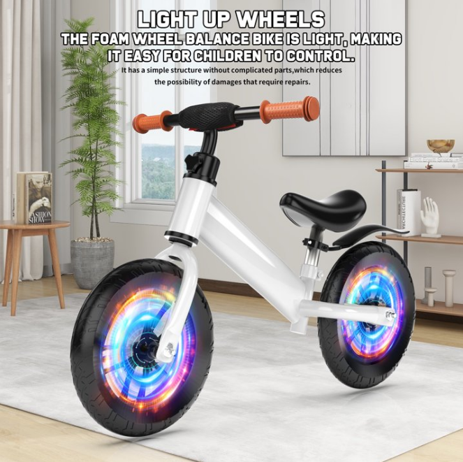 Kids 12'' Balance Bike Ride with Lighting up Wheels No Pedal Bike for Toddlers Age 2-5