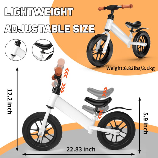 Kids 12'' Balance Bike Ride with Lighting up Wheels No Pedal Bike for Toddlers Age 2-5