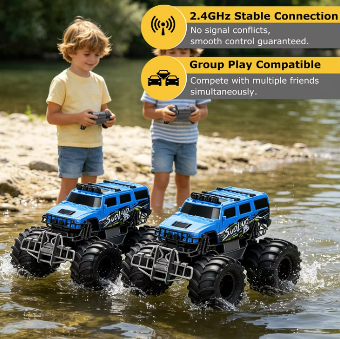 1:16 Scale RC Car Amphibious Remote Control Car Truck All Terrain Toy Vehicle Off Road Truck for Kids 6-12, Blue