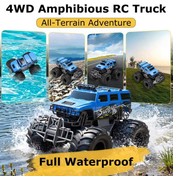 1:16 Scale RC Car Amphibious Remote Control Car Truck All Terrain Toy Vehicle Off Road Truck for Kids 6-12, Blue