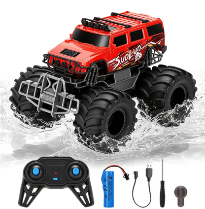1:16 Scale RC Car Amphibious Remote Control Car Truck All Terrain Toy Vehicle Off Road Truck for Kids 6-12, Red