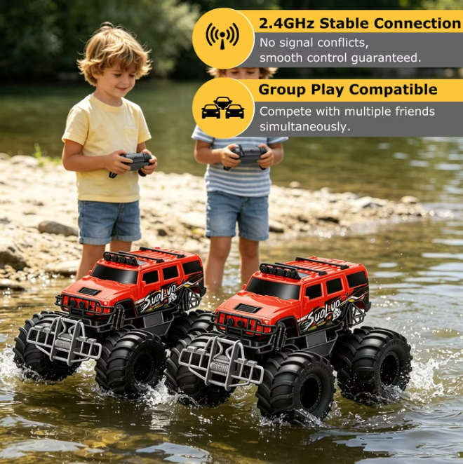 1:16 Scale RC Car Amphibious Remote Control Car Truck All Terrain Toy Vehicle Off Road Truck for Kids 6-12, Red