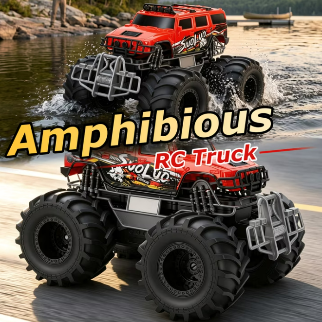 1:16 Scale RC Car Amphibious Remote Control Car Truck All Terrain Toy Vehicle Off Road Truck for Kids 6-12, Red