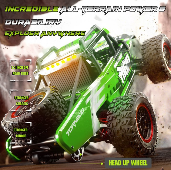 RC Cars 1:14 4WD High Speed Remote Control Truck 60+km/h Fast All Terrain Off Road RC Truck Toy Gifts for Kids Adults, 2 Batteries
