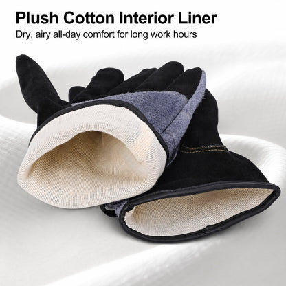 FAGINEY Leather Work Gloves for Men Women Cowhide Cotton Lined for Gardening Welding Construction Chainsaw Farm Work